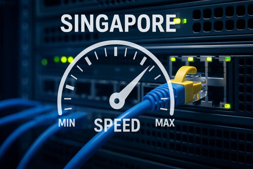 Network cable connected to server rack in Singapore data center