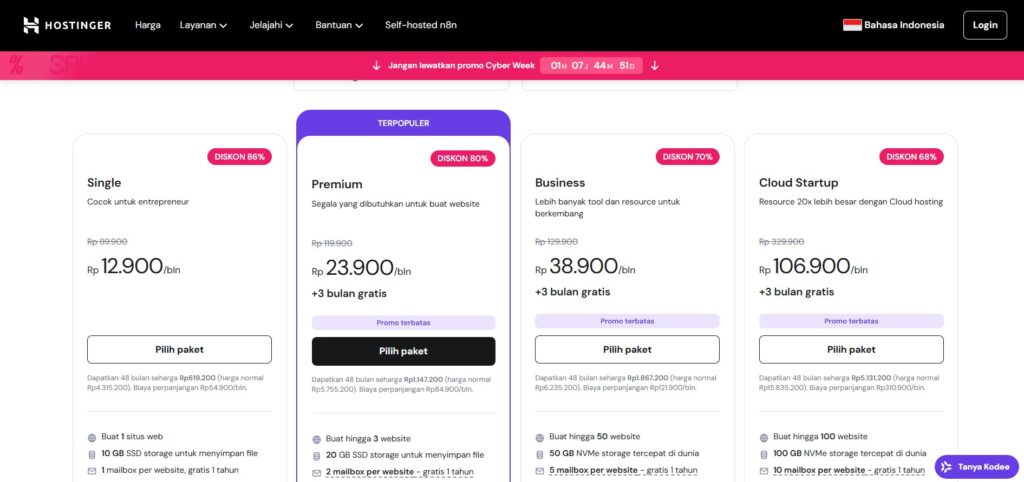 harga Hostinger shared hosting